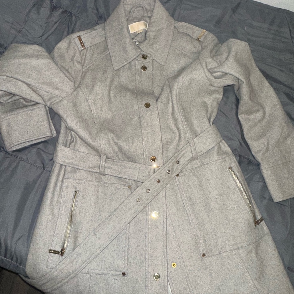 MICHAEL Michael Kors Gray Trench Coat with Belt